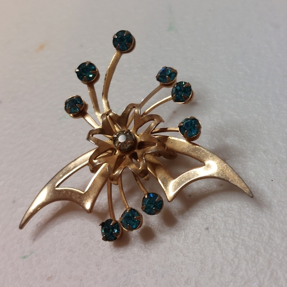 Vintage Mid-Century Blue Crystal Anthers Flowers with Fillaments Brooch Pin - Picture 3 of 8